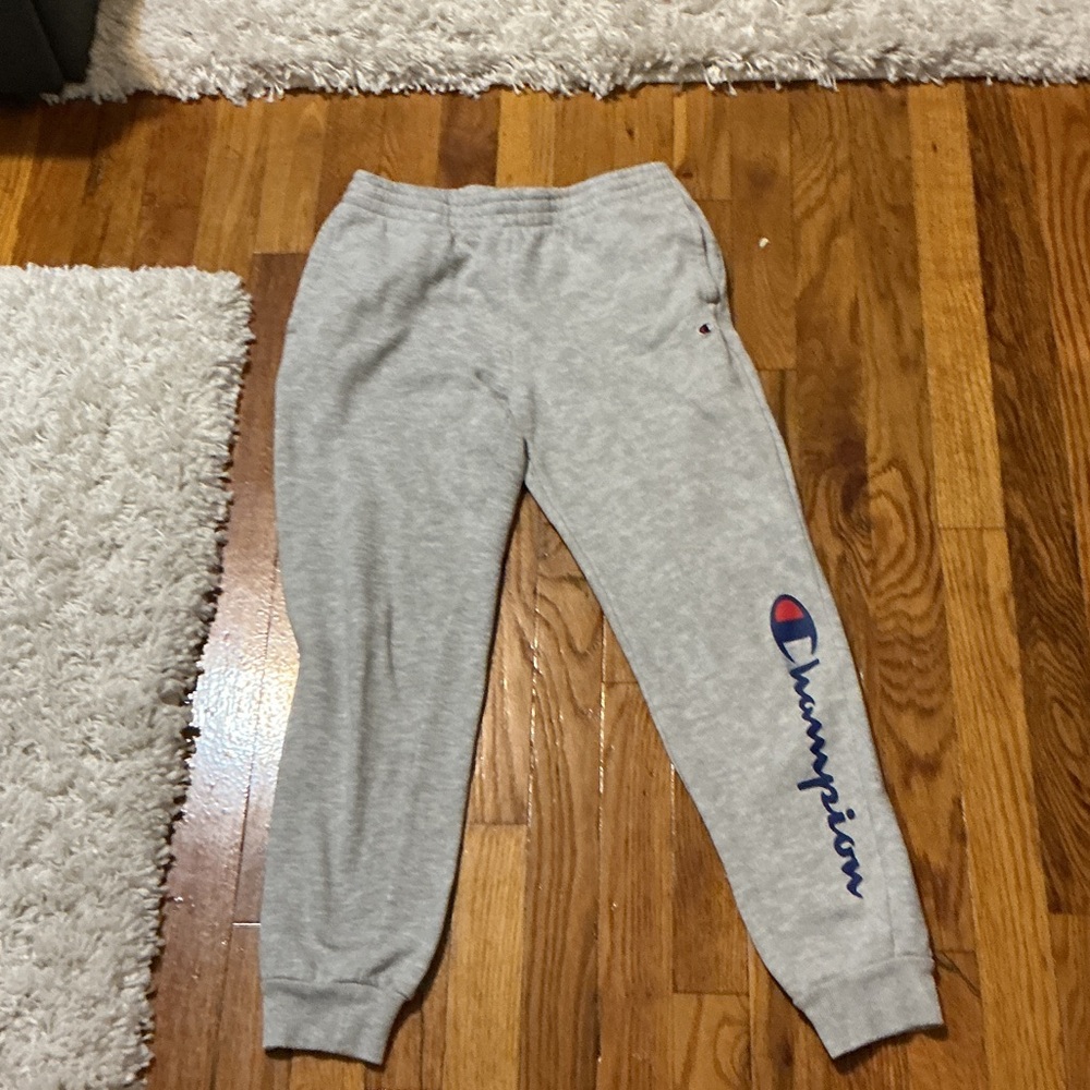 Champion Kids Light Gray Joggers with Blue Logo